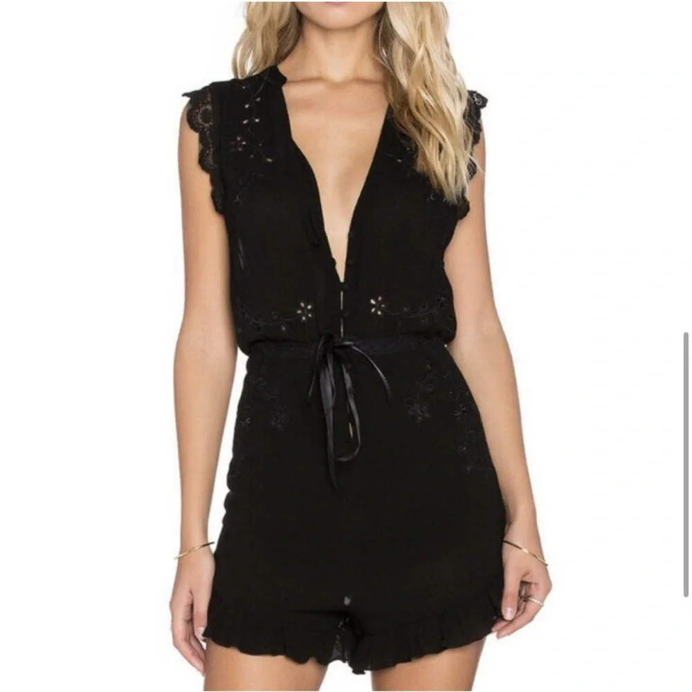 Spell Black Lace Romper with Deep V-Neck - Picture 1 of 6